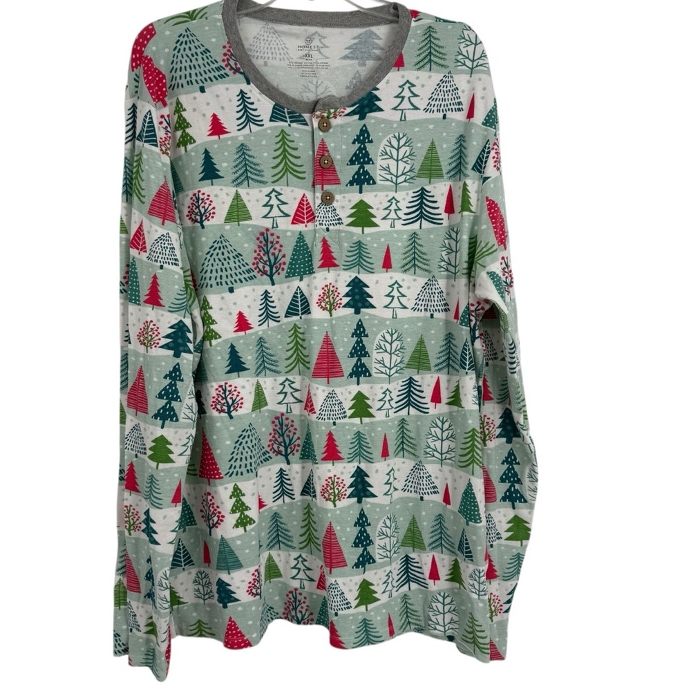 Honest Company Men’s Pajama Top Size XXL Christmas Trees Holiday Organic Cotton